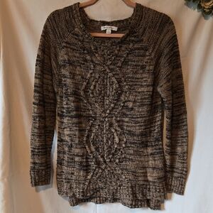 Vintage Studio Works Black and Brown Crew Neck Sweater with Cable Knit Design